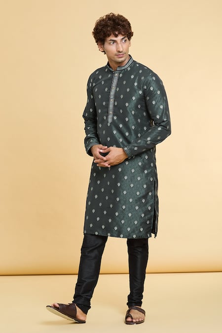 Buy_Arihant Rai Sinha_Grey Jacquard, Silk, Brocade Embroidery Sunrise Bloom Woven Kurta _Online_at_Aza_Fashions
