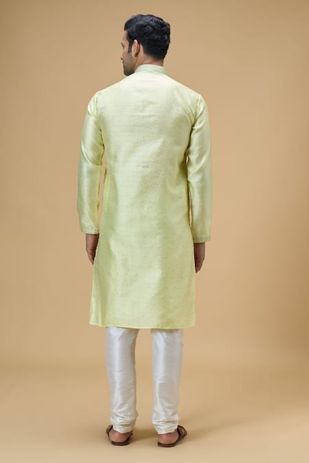 Shop Arihant Rai Sinha Yellow Jacquard, Silk Embroidery Damask Flora Woven Kurta With Churidar at Aza Fashions Shop_Arihant Rai Sinha_Yellow Jacquard, Silk Embroidery Damask Flora Woven Kurta With Churidar _at_Aza_Fashions