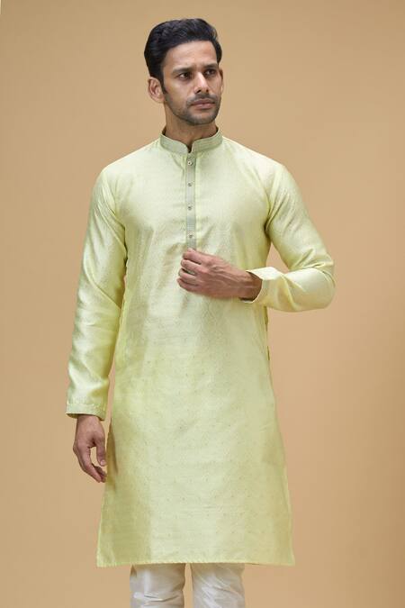 Shop Arihant Rai Sinha Yellow Jacquard, Silk Embroidery Damask Flora Woven Kurta With Churidar Online at Aza Fashions Shop_Arihant Rai Sinha_Yellow Jacquard, Silk Embroidery Damask Flora Woven Kurta With Churidar _Online_at_Aza_Fashions