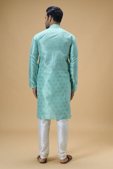 Shop Arihant Rai Sinha Green Jacquard, Silk Embroidery Crest Motif Woven Kurta at Aza Fashions Shop_Arihant Rai Sinha_Green Jacquard, Silk Embroidery Crest Motif Woven Kurta_at_Aza_Fashions