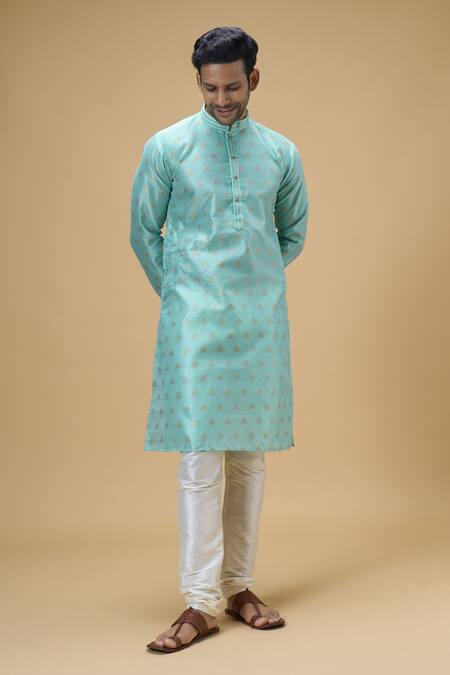 Buy Arihant Rai Sinha Green Jacquard, Silk Embroidery Crest Motif Woven Kurta Online at Aza Fashions Buy_Arihant Rai Sinha_Green Jacquard, Silk Embroidery Crest Motif Woven Kurta_Online_at_Aza_Fashions