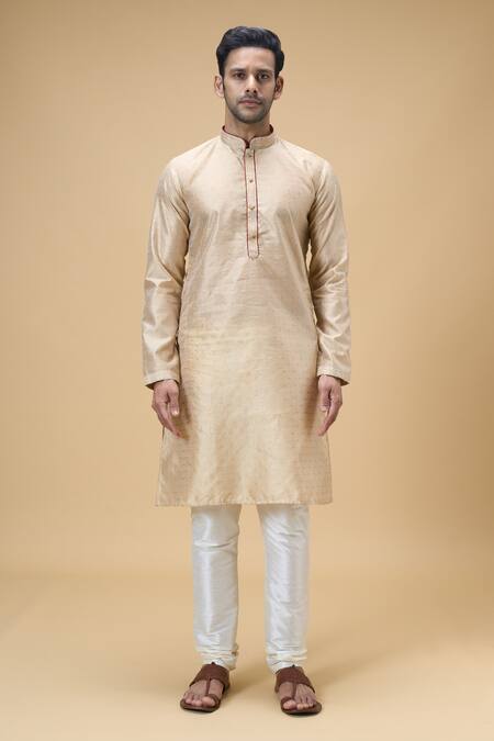 Arihant Rai Sinha_Beige Jacquard, Silk Embroidery Wildbloom Woven Kurta With Churidar _Online_at_Aza_Fashions