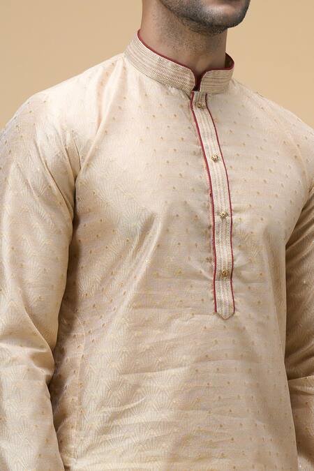 Arihant Rai Sinha_Beige Jacquard, Silk Embroidery Wildbloom Woven Kurta With Churidar _at_Aza_Fashions