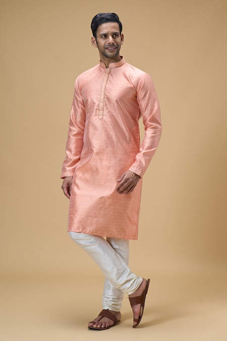 Arihant Rai Sinha Peach Jacquard Banarasi Silk Woven Wildblossom Kurta With Churidar