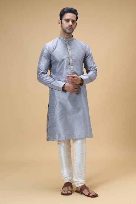 Shop Arihant Rai Sinha Grey Jacquard, Silk Ray Bloom Woven Kurta Online at Aza Fashions Shop_Arihant Rai Sinha_Grey Jacquard, Silk Ray Bloom Woven Kurta _Online_at_Aza_Fashions