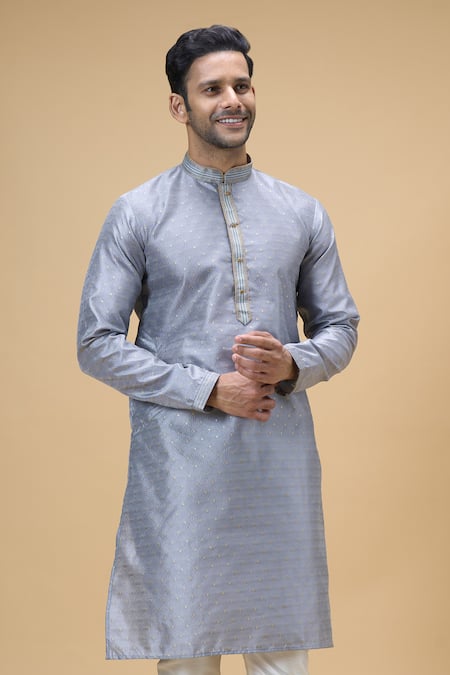 Arihant Rai Sinha Grey Jacquard, Silk Ray Bloom Woven Kurta at Aza Fashions Arihant Rai Sinha_Grey Jacquard, Silk Ray Bloom Woven Kurta _at_Aza_Fashions