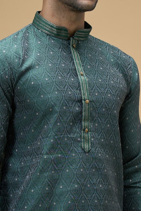 Arihant Rai Sinha Green Jacquard, Silk Embroidery Spade Blossom Woven Kurta With Churidar at Aza Fashions Arihant Rai Sinha_Green Jacquard, Silk Embroidery Spade Blossom Woven Kurta With Churidar _at_Aza_Fashions