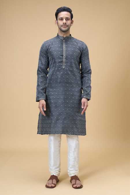 Arihant Rai Sinha_Black Jacquard, Silk Embroidery Spade Flora Woven Kurta With Churidar _Online_at_Aza_Fashions