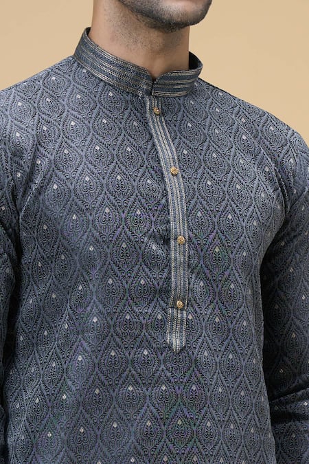 Arihant Rai Sinha_Black Jacquard, Silk Embroidery Spade Flora Woven Kurta With Churidar _at_Aza_Fashions