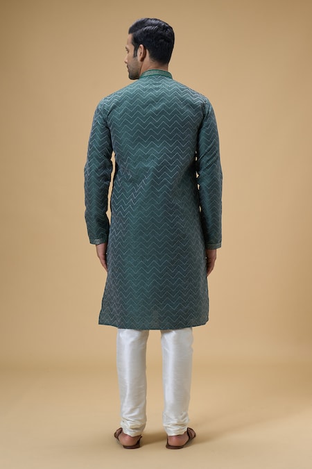 Shop Arihant Rai Sinha Green Jacquard, Silk, Cotton Chevron Blossom Woven Kurta With Churidar at Aza Fashions Shop_Arihant Rai Sinha_Green Jacquard, Silk, Cotton Chevron Blossom Woven Kurta With Churidar _at_Aza_Fashions
