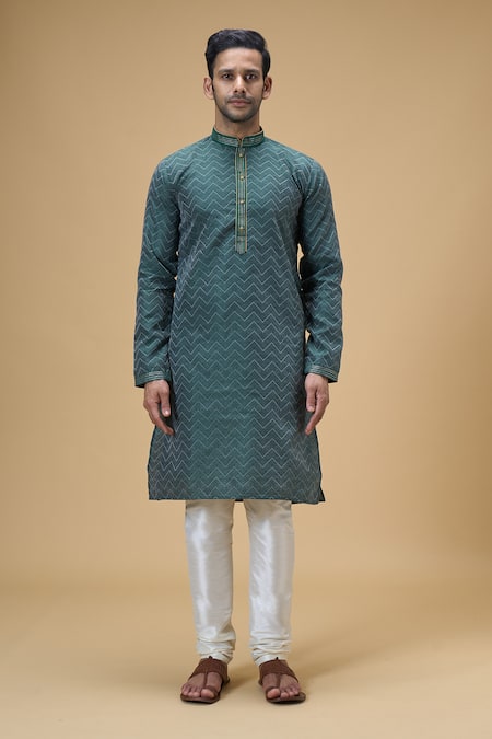 Arihant Rai Sinha Green Jacquard, Silk, Cotton Chevron Blossom Woven Kurta With Churidar Online at Aza Fashions Arihant Rai Sinha_Green Jacquard, Silk, Cotton Chevron Blossom Woven Kurta With Churidar _Online_at_Aza_Fashions