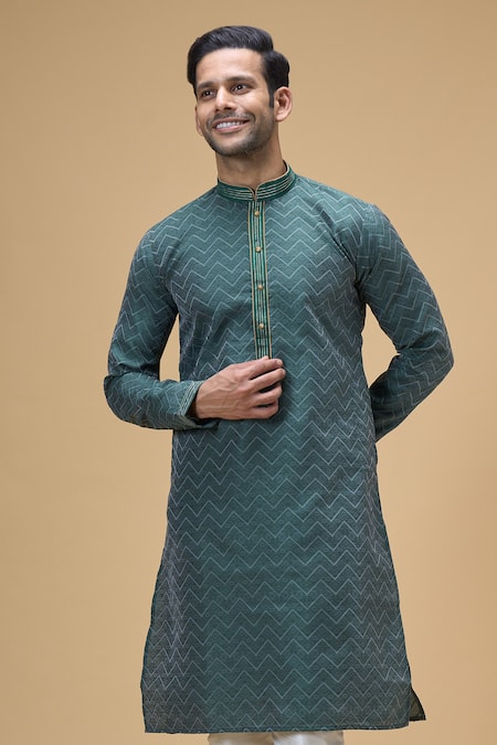 Shop Arihant Rai Sinha Green Jacquard, Silk, Cotton Chevron Blossom Woven Kurta With Churidar Online at Aza Fashions Shop_Arihant Rai Sinha_Green Jacquard, Silk, Cotton Chevron Blossom Woven Kurta With Churidar _Online_at_Aza_Fashions