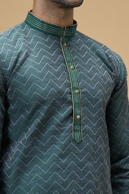 Arihant Rai Sinha Green Jacquard, Silk, Cotton Chevron Blossom Woven Kurta With Churidar at Aza Fashions Arihant Rai Sinha_Green Jacquard, Silk, Cotton Chevron Blossom Woven Kurta With Churidar _at_Aza_Fashions