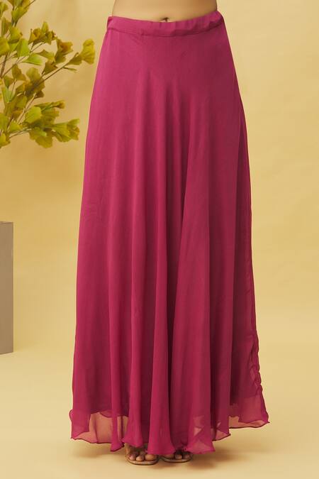 Samyukta Singhania_Magenta Chiffon Embroidery, Sequins High Neck Border Tunic And Skirt Set_Online_at_Aza_Fashions