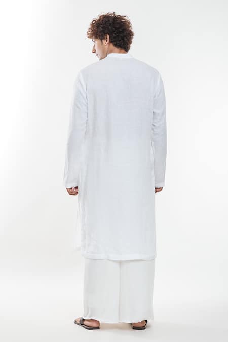 Shop Anamika Khanna White Linen Artwork Print Kurta at Aza Fashions Shop_Anamika Khanna_White Linen Artwork Print Kurta_at_Aza_Fashions