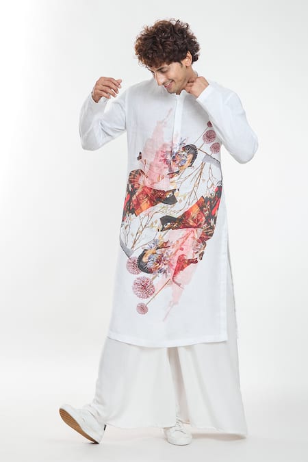 Anamika Khanna Linen Artwork Print Kurta 