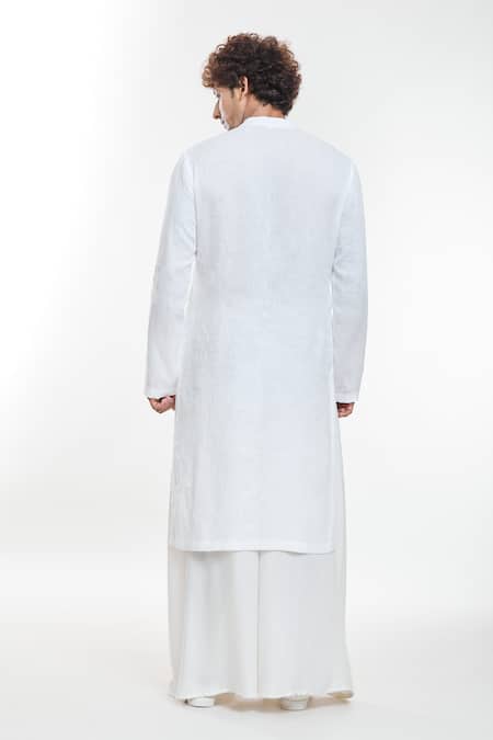 Shop Anamika Khanna White Linen Artwork Print Kurta at Aza Fashions Shop_Anamika Khanna_White Linen Artwork Print Kurta_at_Aza_Fashions