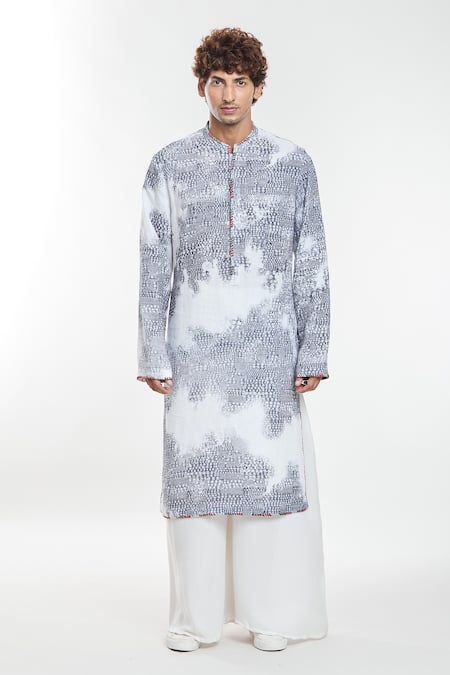 Shop Anamika Khanna White Linen Ribbons All-over Printed Kurta at Aza Fashions Shop_Anamika Khanna_White Linen Ribbons All-over Printed Kurta_at_Aza_Fashions