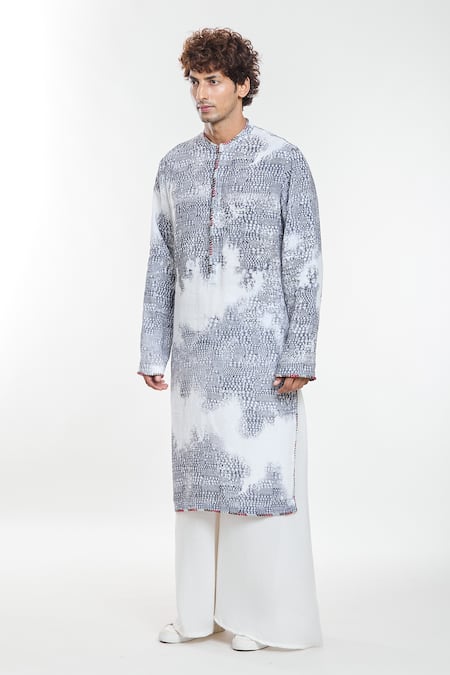 Anamika Khanna White Linen Ribbons All-over Printed Kurta Online at Aza Fashions Anamika Khanna_White Linen Ribbons All-over Printed Kurta_Online_at_Aza_Fashions