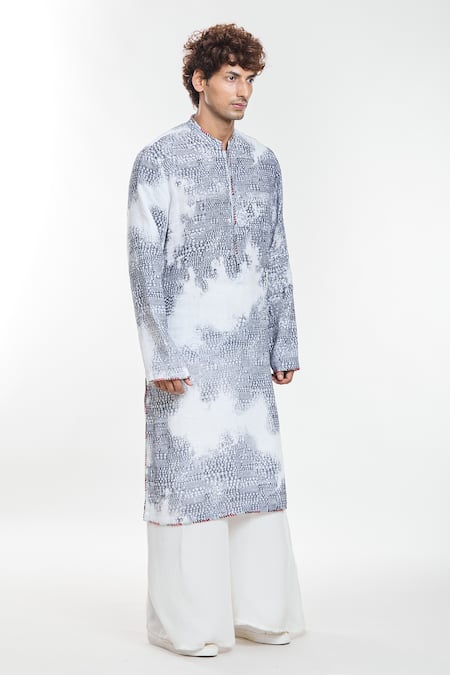 Buy Anamika Khanna White Linen Ribbons All-over Printed Kurta Online at Aza Fashions Buy_Anamika Khanna_White Linen Ribbons All-over Printed Kurta_Online_at_Aza_Fashions