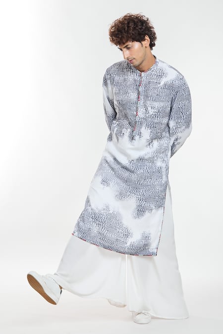Shop Anamika Khanna White Linen Ribbons All-over Printed Kurta Online at Aza Fashions Shop_Anamika Khanna_White Linen Ribbons All-over Printed Kurta_Online_at_Aza_Fashions