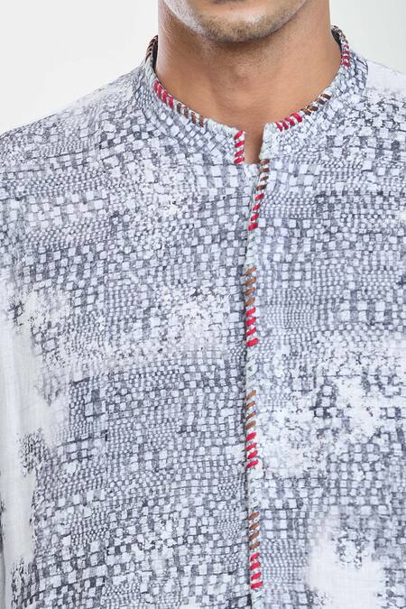 Anamika Khanna White Linen Ribbons All-over Printed Kurta at Aza Fashions Anamika Khanna_White Linen Ribbons All-over Printed Kurta_at_Aza_Fashions