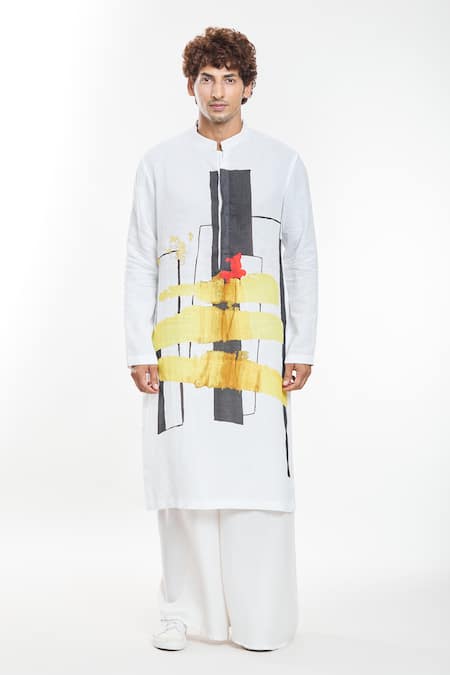 Anamika Khanna White Linen Printed Kurta Online at Aza Fashions Anamika Khanna_White Linen Printed Kurta_Online_at_Aza_Fashions