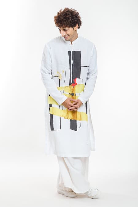 Buy Anamika Khanna White Linen Printed Kurta Online at Aza Fashions Buy_Anamika Khanna_White Linen Printed Kurta_Online_at_Aza_Fashions
