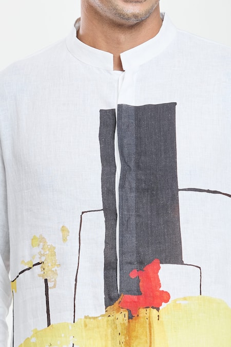 Anamika Khanna White Linen Printed Kurta at Aza Fashions Anamika Khanna_White Linen Printed Kurta_at_Aza_Fashions