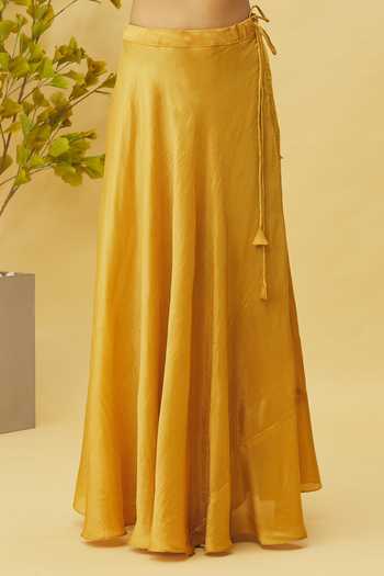 Samyukta Singhania_Yellow Viscose, Oxford Cut Work, Sequins Cutdana Embellished Jacket Skirt Set_Online_at_Aza_Fashions