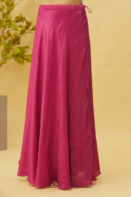 Samyukta Singhania_Magenta Viscose, Oxford Cut Work, Embroidery, Floral Cutdana Jacket Skirt Set_Online_at_Aza_Fashions