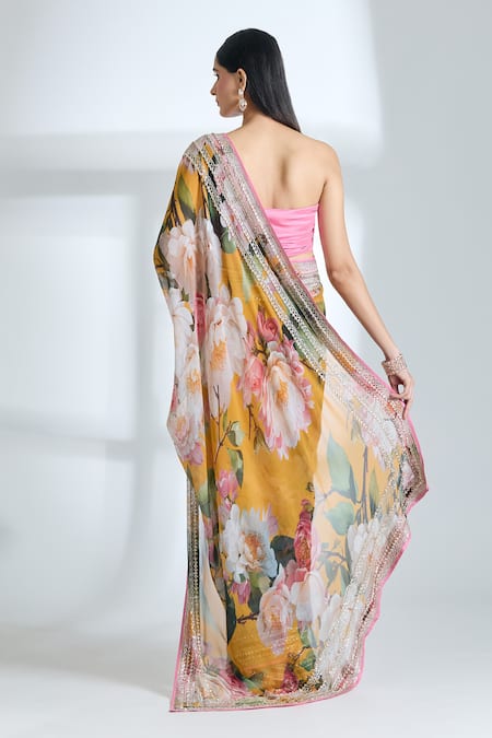 Anushree Reddy Floral Print Saree With Unstitched Blouse Piece 