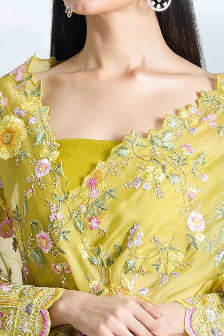 Anushree Reddy_Yellow Organza Embroidery Tutty Fruity Saree With Unstitched Blouse Piece _at_Aza_Fashions