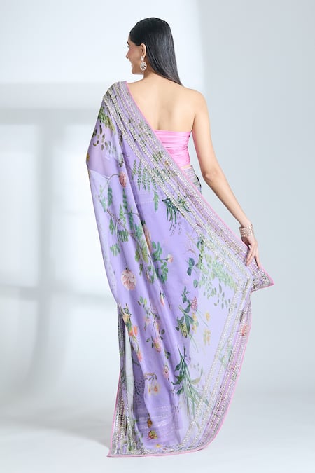 Anushree Reddy Floral Print Saree With Unstitched Blouse Piece 