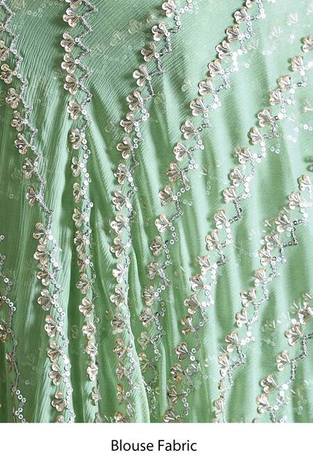Anushree Reddy Green Chiffon Sequins, Cut Work, Embroidery Square Pre-draped Saree With Blouse at Aza Fashions Anushree Reddy_Green Chiffon Sequins, Cut Work, Embroidery Square Pre-draped Saree With Blouse_at_Aza_Fashions