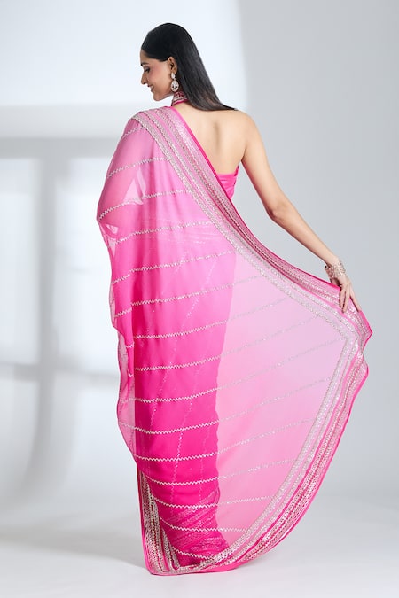 Shop Anushree Reddy Pink Chiffon Sequins Lined Saree With Unstitched Blouse Piece at Aza Fashions Shop_Anushree Reddy_Pink Chiffon Sequins Lined Saree With Unstitched Blouse Piece _at_Aza_Fashions