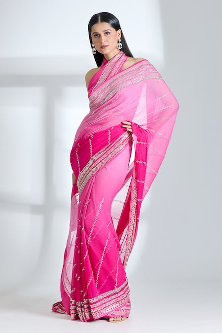 Buy Anushree Reddy Pink Chiffon Sequins Lined Saree With Unstitched Blouse Piece Online at Aza Fashions Buy_Anushree Reddy_Pink Chiffon Sequins Lined Saree With Unstitched Blouse Piece _Online_at_Aza_Fashions