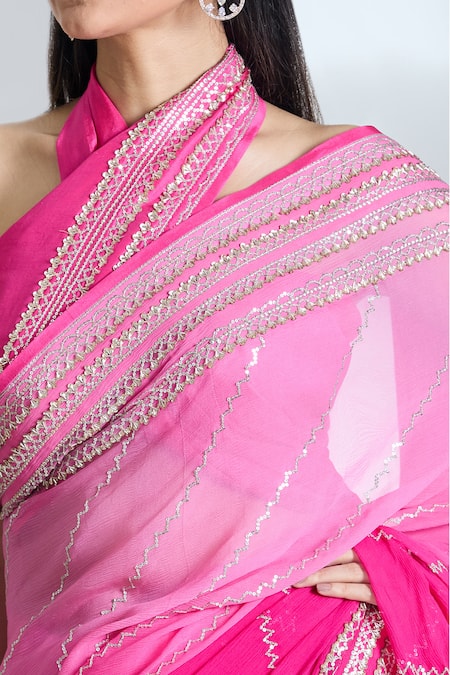 Anushree Reddy Pink Chiffon Sequins Lined Saree With Unstitched Blouse Piece at Aza Fashions Anushree Reddy_Pink Chiffon Sequins Lined Saree With Unstitched Blouse Piece _at_Aza_Fashions