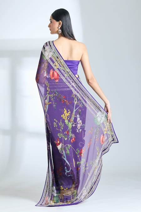 Anushree Reddy Floral Print Saree With Unstitched Blouse Piece 