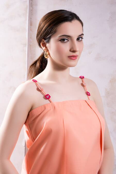 Shop_The White Tree Studio_Pink Cotton Embroidery, Fabric Flowers Round Tamaa Bloomorama Print Jacket Set 