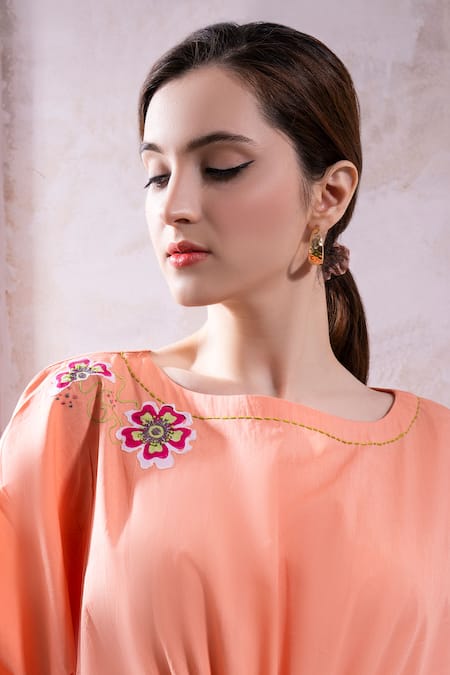 Shop The White Tree Studio Pink Cotton, Poplin Embroidery Boat Neck Sifa Floral Patchwork Dress Online at Aza Fashions Shop_The White Tree Studio_Pink Cotton, Poplin Embroidery Boat Neck Sifa Floral Patchwork Dress _Online_at_Aza_Fashions