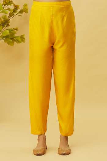 Samyukta Singhania_Yellow Silk, Bamboo Embroidery, Zardozi Embellished Placket Anarkali Pant Set_at_Aza_Fashions