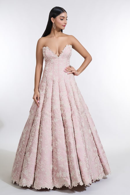 Buy Anushree Reddy Pink Organza Embroidery Bead Sweetheart Neck Natila Floral Gown Online at Aza Fashions Buy_Anushree Reddy_Pink Organza Embroidery Bead Sweetheart Neck Natila Floral Gown _Online_at_Aza_Fashions