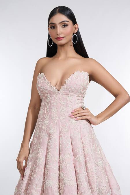 Shop Anushree Reddy Pink Organza Embroidery Bead Sweetheart Neck Natila Floral Gown Online at Aza Fashions Shop_Anushree Reddy_Pink Organza Embroidery Bead Sweetheart Neck Natila Floral Gown _Online_at_Aza_Fashions