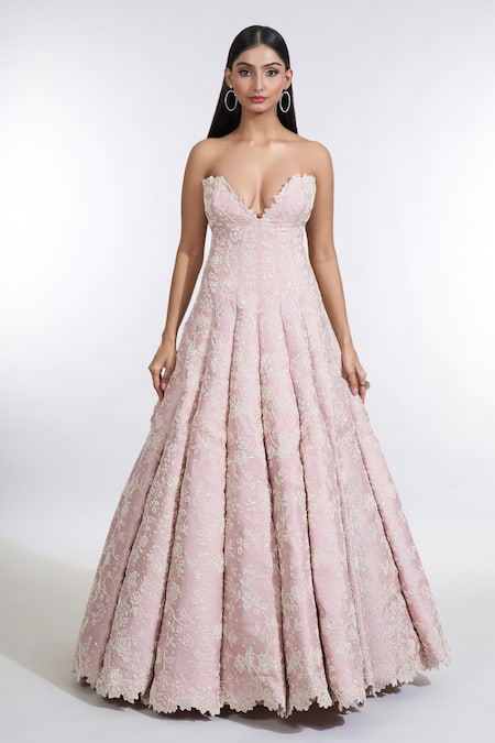 Anushree Reddy Pink Organza Embroidery Bead Sweetheart Neck Natila Floral Gown at Aza Fashions Anushree Reddy_Pink Organza Embroidery Bead Sweetheart Neck Natila Floral Gown _at_Aza_Fashions