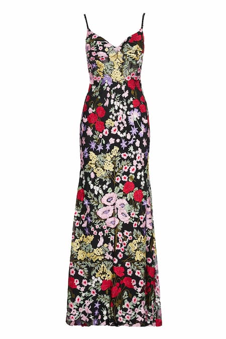 Buy Mac Duggal Black Polyester Embroidery V-neck Floral And Lace Hand Gown Online at Aza Fashions Buy_Mac Duggal_Black Polyester Embroidery V-neck Floral And Lace Hand Gown _Online_at_Aza_Fashions