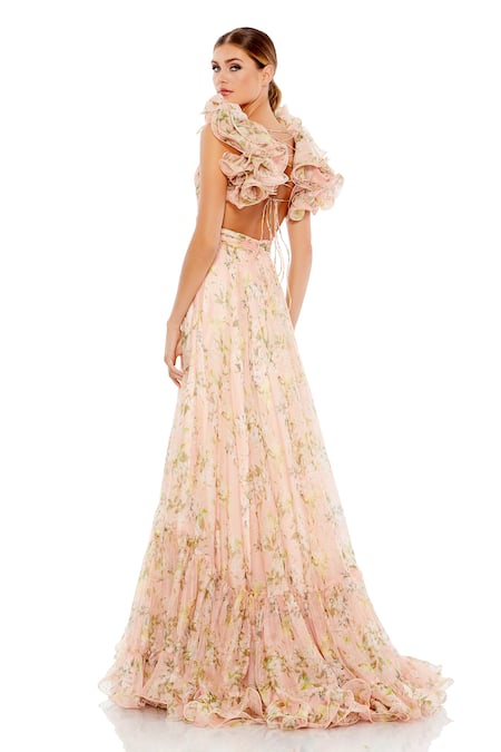 Mac Duggal Floral Print Tiered Gown 