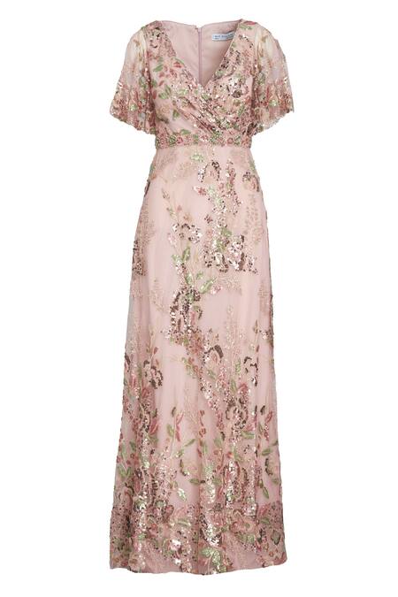Buy Mac Duggal Beige Polyester Embroidery, Sequins V-neck Floral Hand Gown Online at Aza Fashions Buy_Mac Duggal_Beige Polyester Embroidery, Sequins V-neck Floral Hand Gown _Online_at_Aza_Fashions