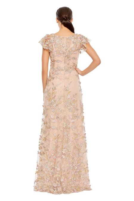 Mac Duggal Floral Applique Hand Embroidered Gown 