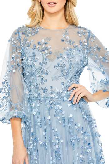 Mac Duggal_Blue Polyester Embroidery Round Neck Leaf Hand Gown _Online_at_Aza_Fashions